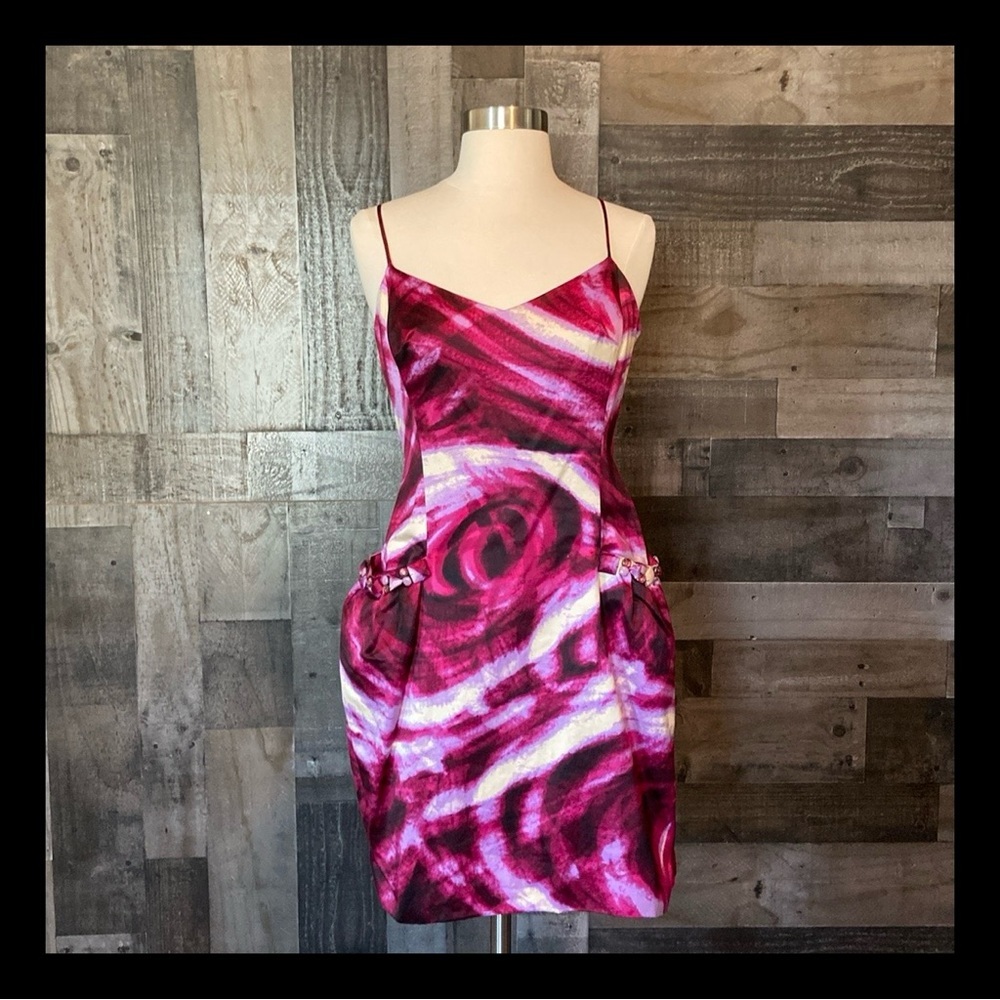 BCBGMaxAzria dress size 4 pink barbiecore floral Y2K glam cocktail party holiday